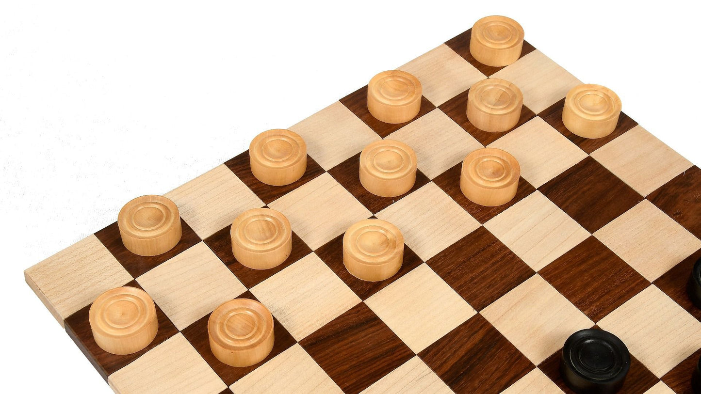 Wooden Checkers / Draught Set in Stained Dyed Boxwood & Natural Box wood - 30mm