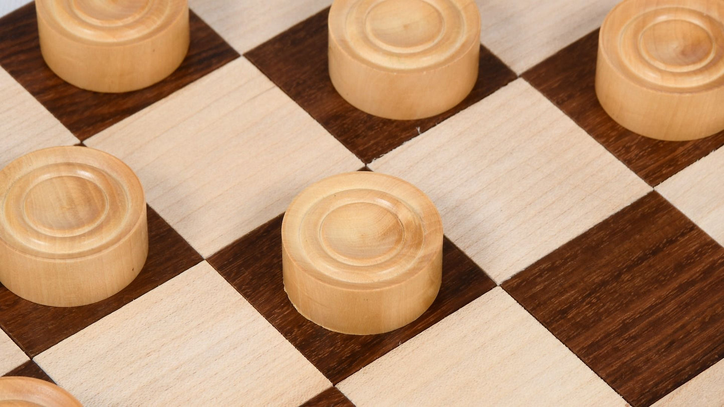 Wooden Checkers / Draught Set in Stained Dyed Boxwood & Natural Box wood - 30mm