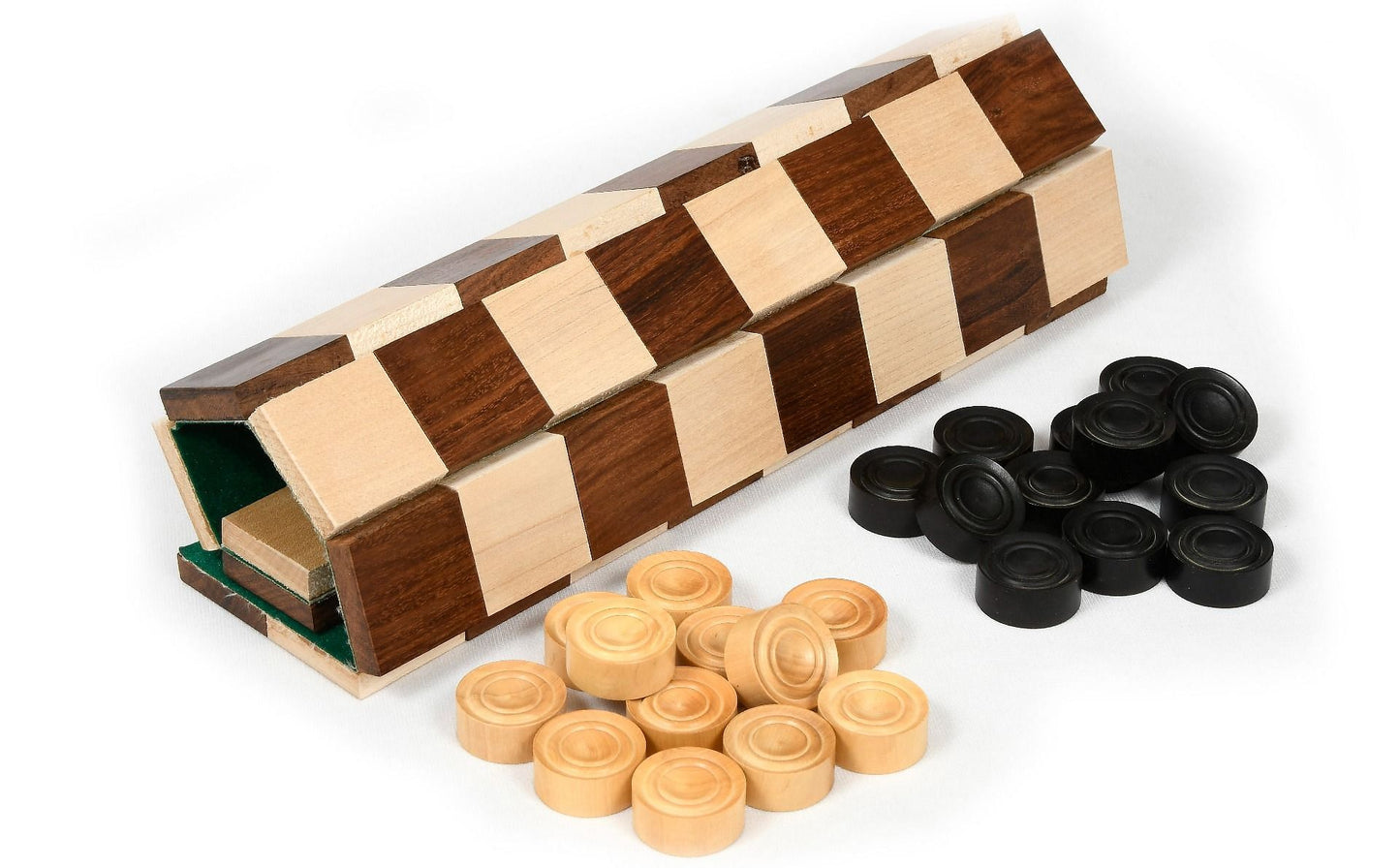 Wooden Checkers / Draught Set in Stained Dyed Boxwood & Natural Box wood - 30mm