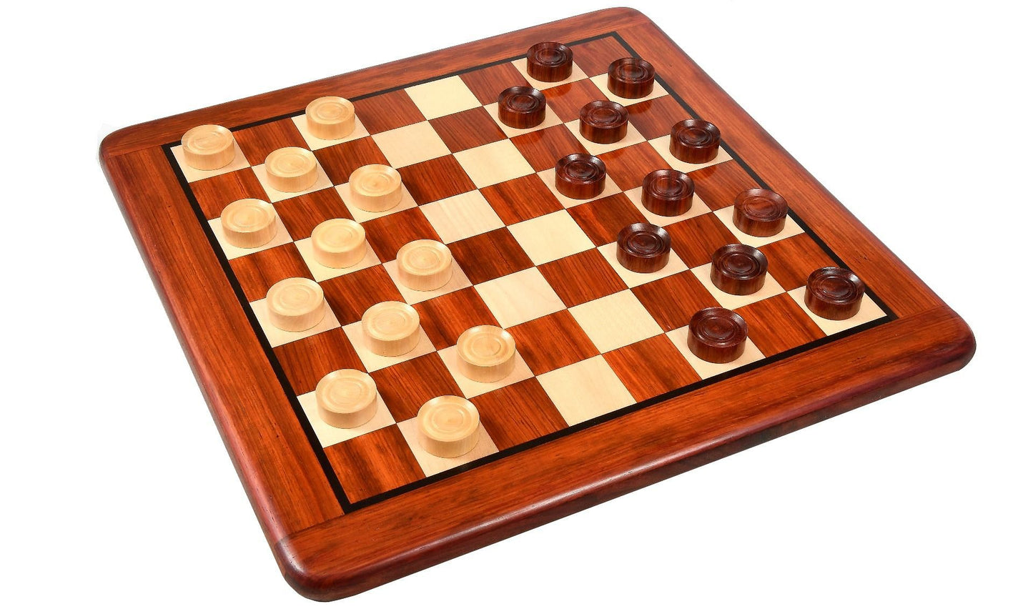 Wooden Checkers / Draught Set in Bud Rose Wood & Box wood - 35mm