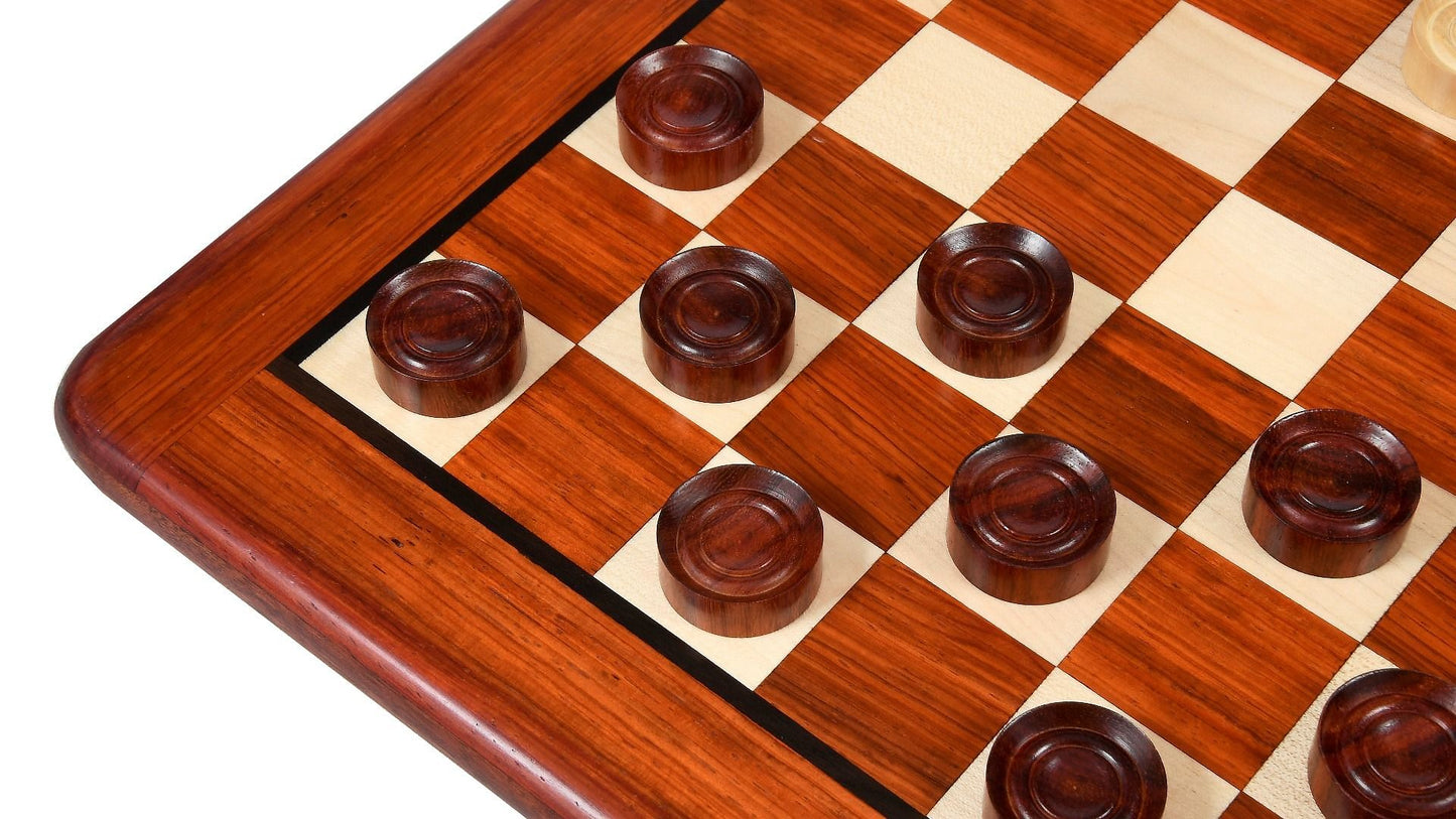 Wooden Checkers / Draught Set in Bud Rose Wood & Box wood - 35mm