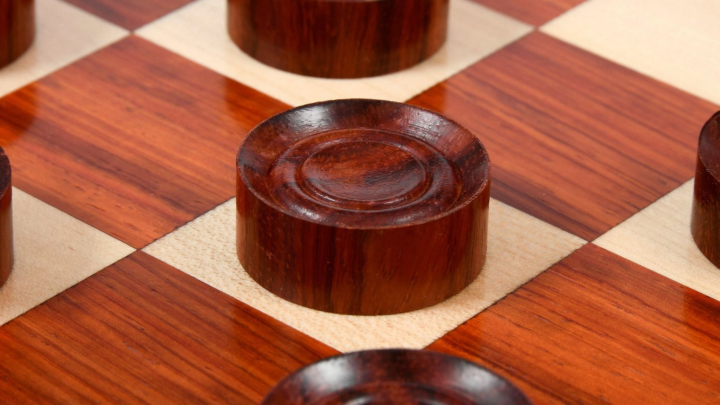 Wooden Checkers / Draught Set in Bud Rose Wood & Box wood - 35mm