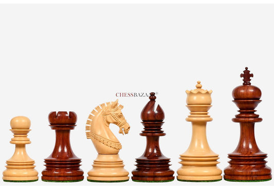 The Indian Chetak II Customized Staunton Triple Weighted Wooden Chess Pieces in Bud Rosewood & Box Wood - 4.3" King