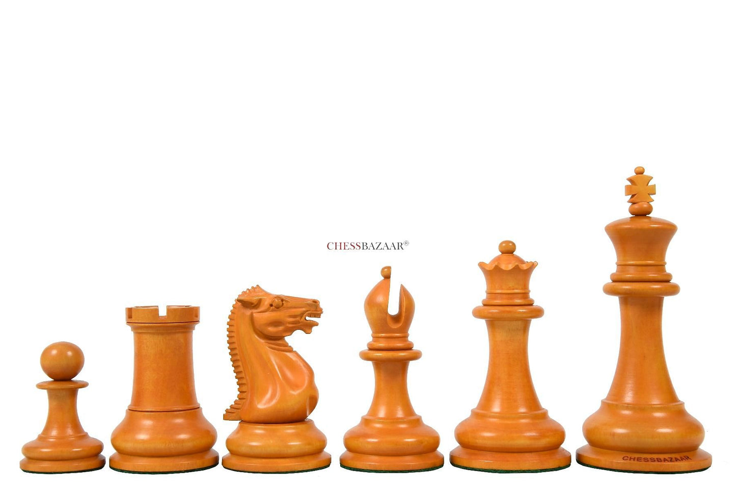 Reproduced 1849 Original Staunton Pattern Triple Weighted Chess Pieces in Genuine Ebony & Antiqued Boxwood - 4.5" King w/ King Side Stamping