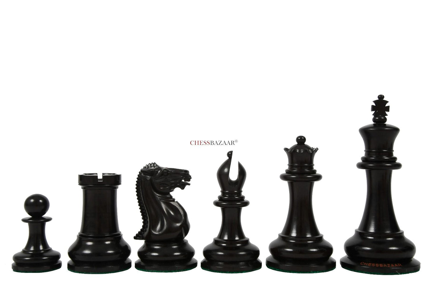 Reproduced 1849 Original Staunton Pattern Triple Weighted Chess Pieces in Genuine Ebony & Antiqued Boxwood - 4.5" King w/ King Side Stamping