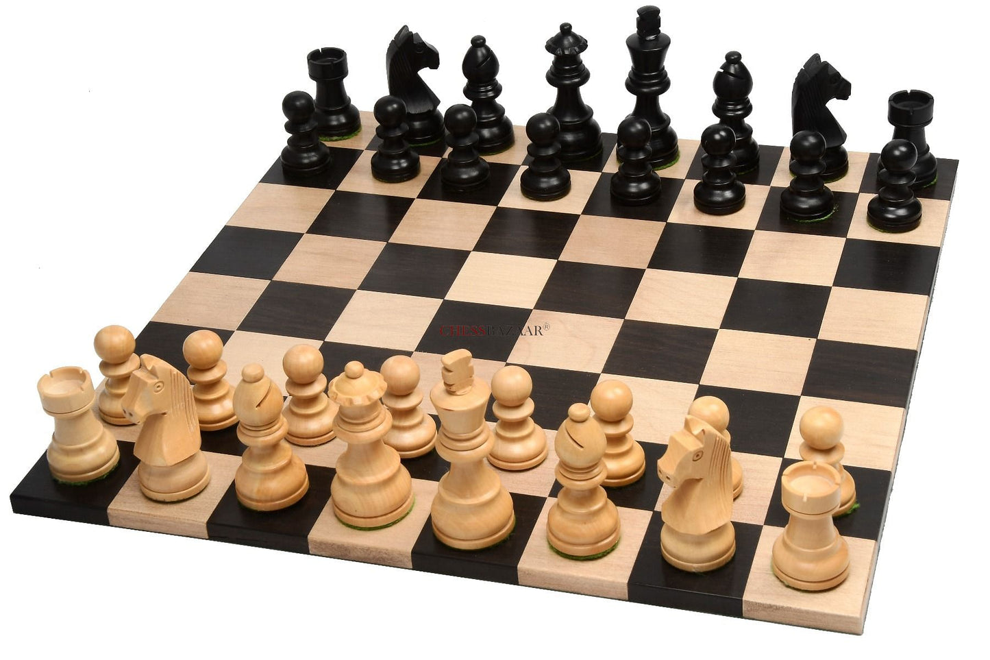 Tournament Series Staunton Chess Pieces with German Knight in Ebonized Boxwood & Box Wood - 3" King