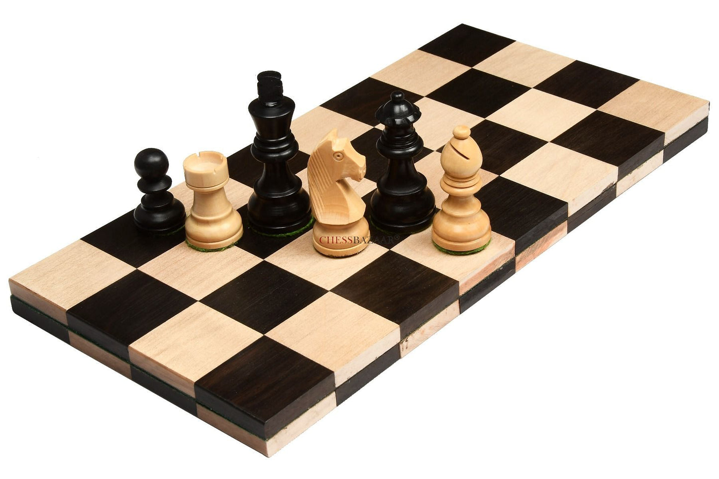 Tournament Series Staunton Chess Pieces with German Knight in Ebonized Boxwood & Box Wood - 3" King