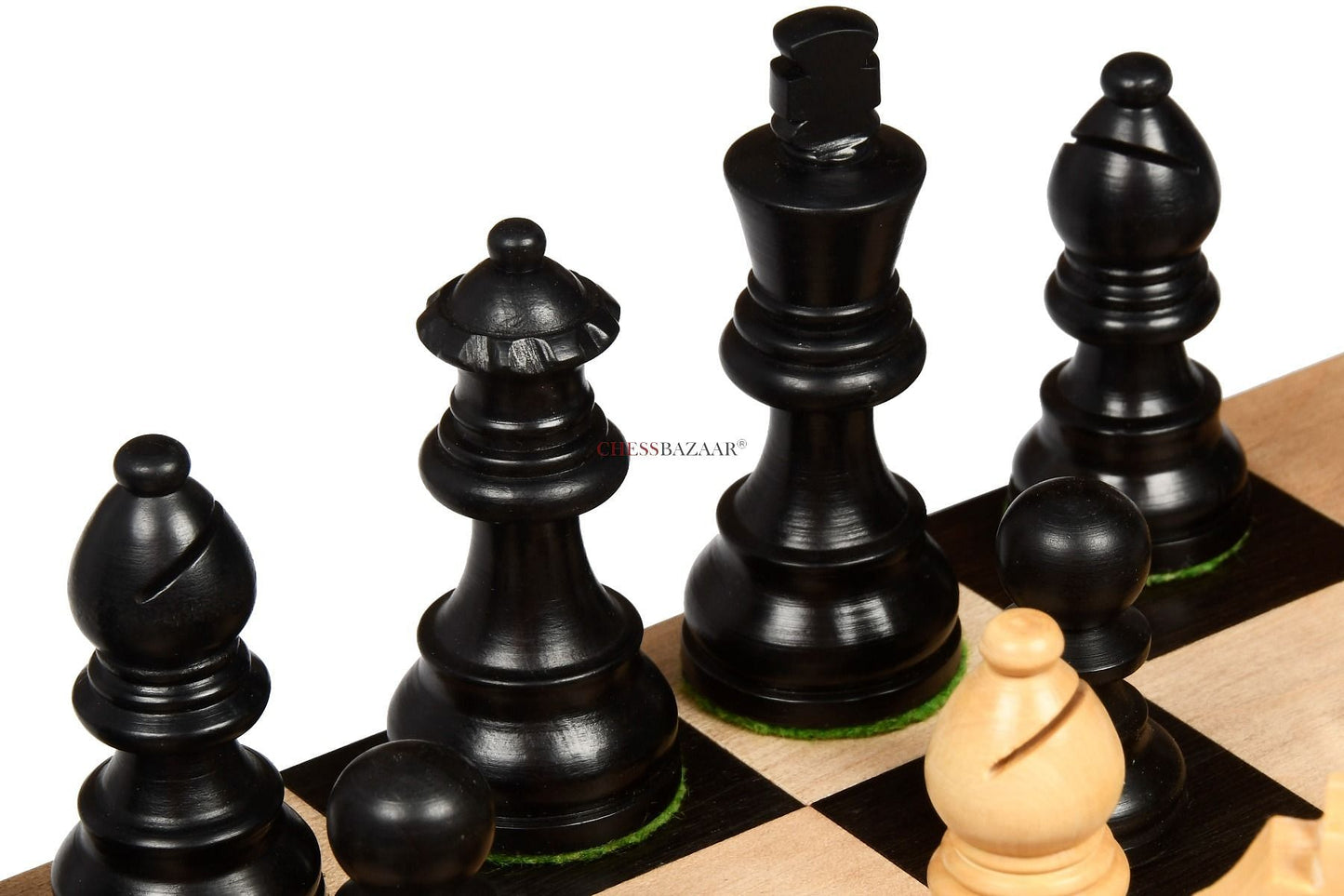 Tournament Series Staunton Chess Pieces with German Knight in Ebonized Boxwood & Box Wood - 3" King