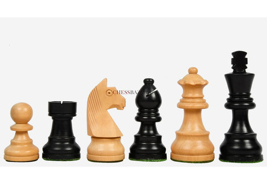 Tournament Series Staunton Chess Pieces with German Knight in Ebonized Boxwood & Box Wood - 3" King