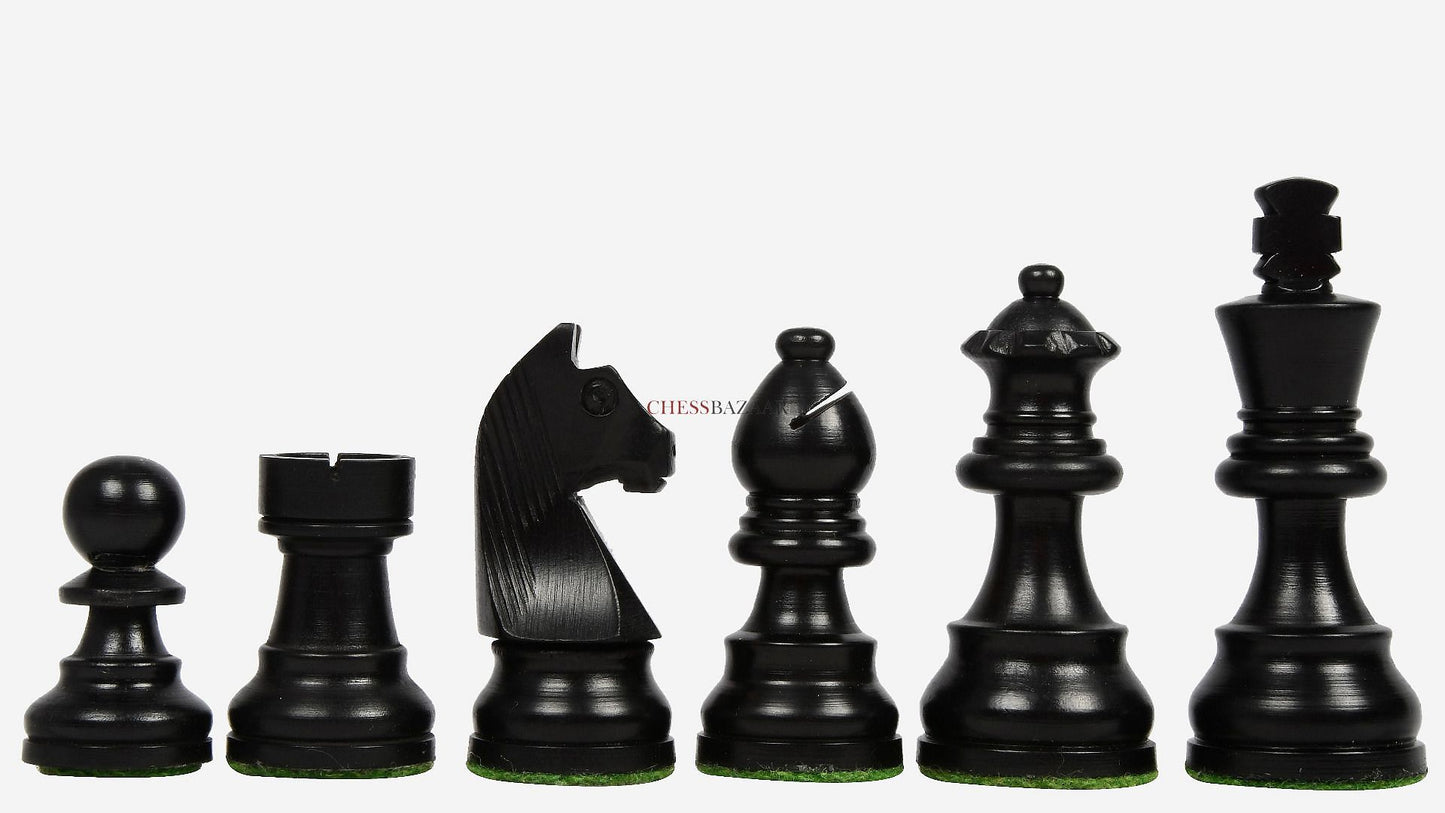 Tournament Series Staunton Chess Pieces with German Knight in Ebonized Boxwood & Box Wood - 3" King