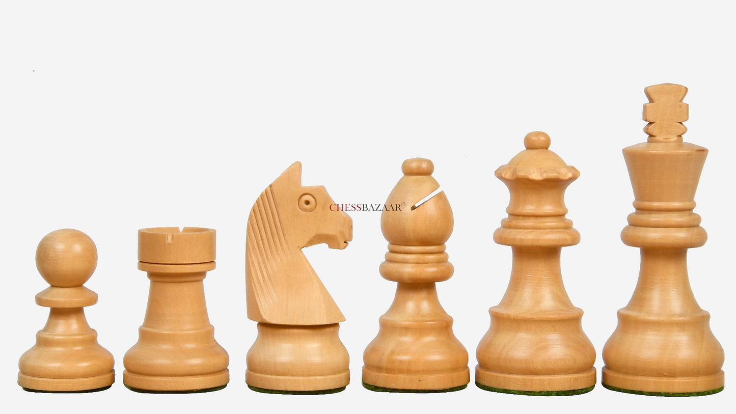 Tournament Series Staunton Chess Pieces with German Knight in Ebonized Boxwood & Box Wood - 3" King