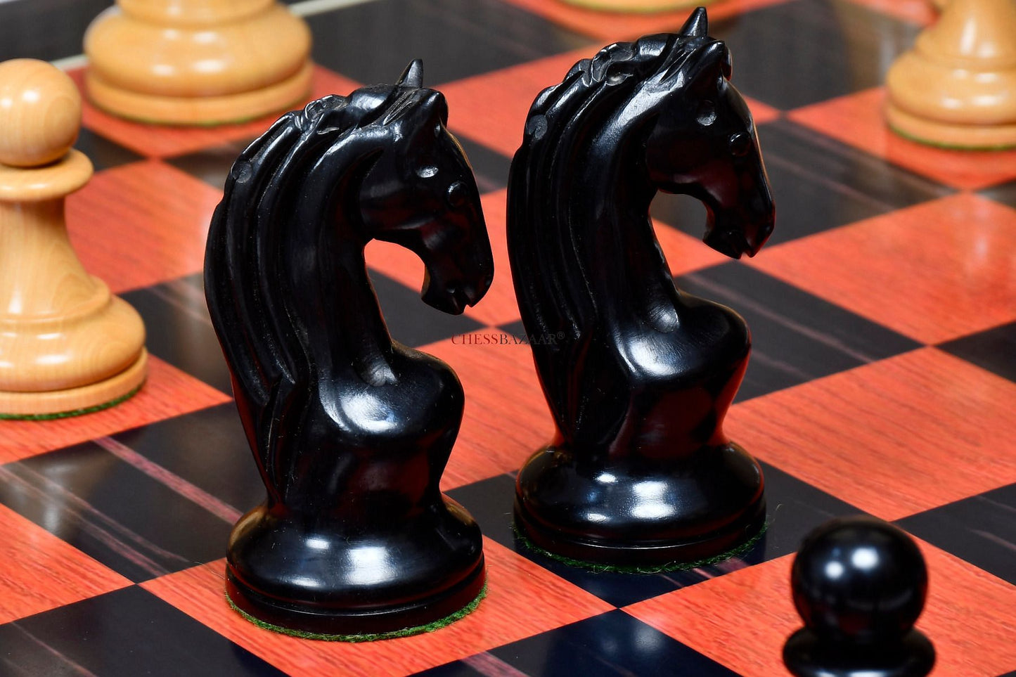 Reproduced 1963-1966 Piatigorsky Cup Chess Pieces in Ebony / Box Wood - 4.2" King