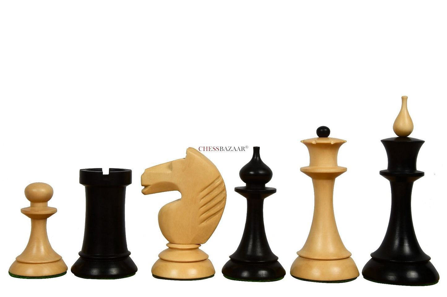 The 1950s Soviet (Russian) Latvian Reproduced Chess Pieces in Ebonized Boxwood & Natural Boxwood - 4.1" King