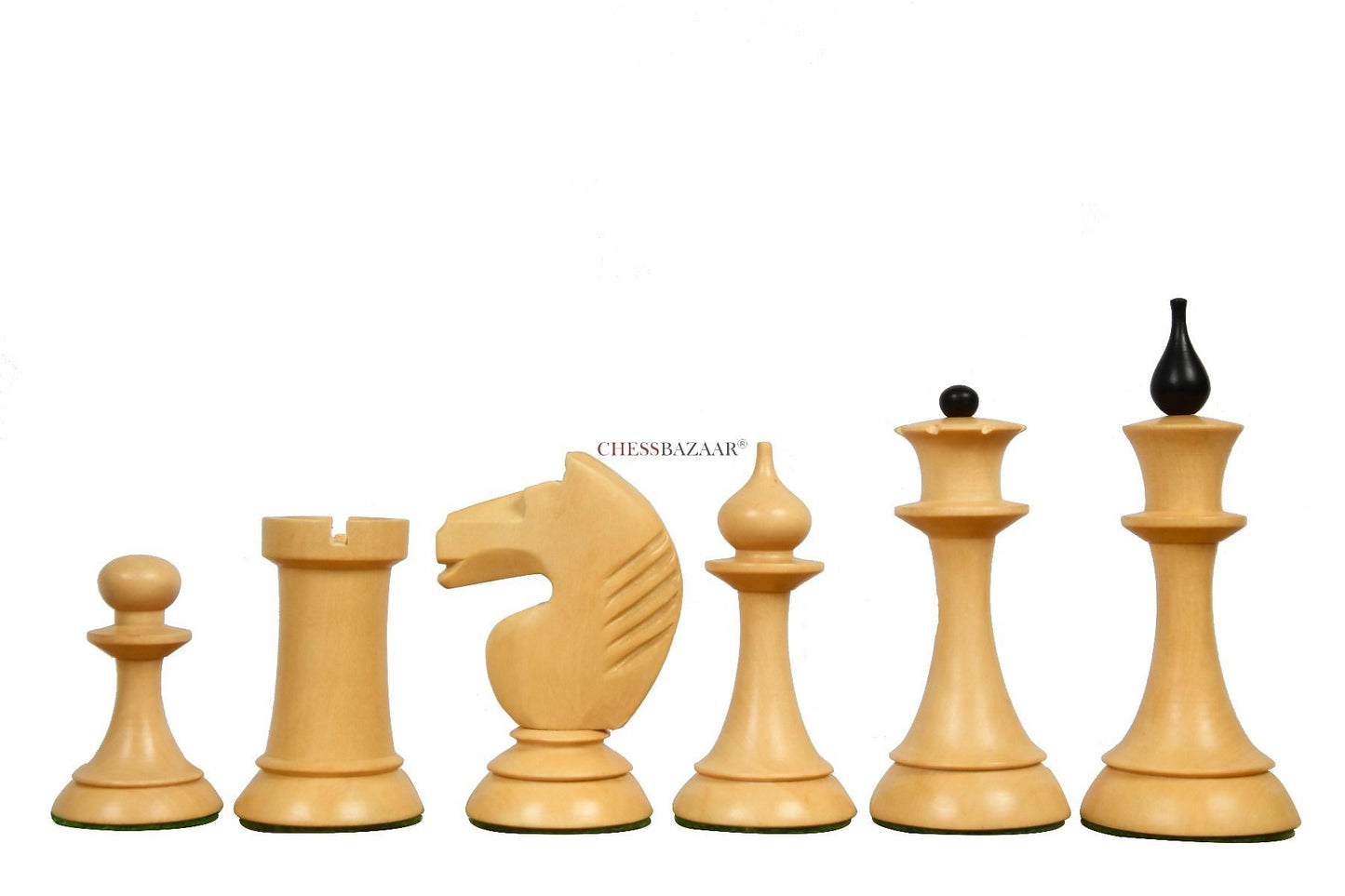 The 1950s Soviet (Russian) Latvian Reproduced Chess Pieces in Ebonized Boxwood & Natural Boxwood - 4.1" King