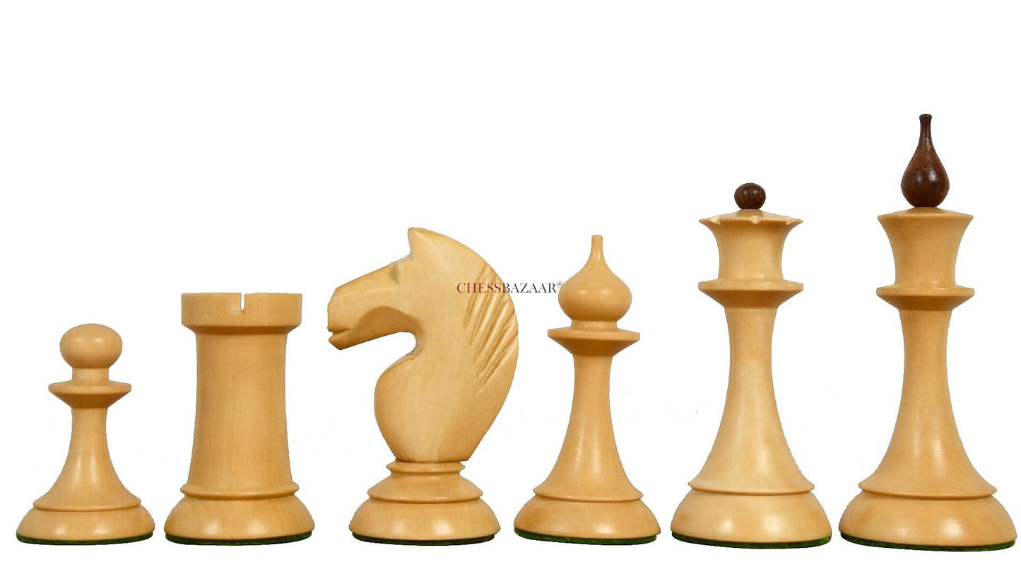 The 1950s Soviet (Russian) Latvian Reproduced Chess Pieces in Sheesham & Natural Boxwood - 4.1" King