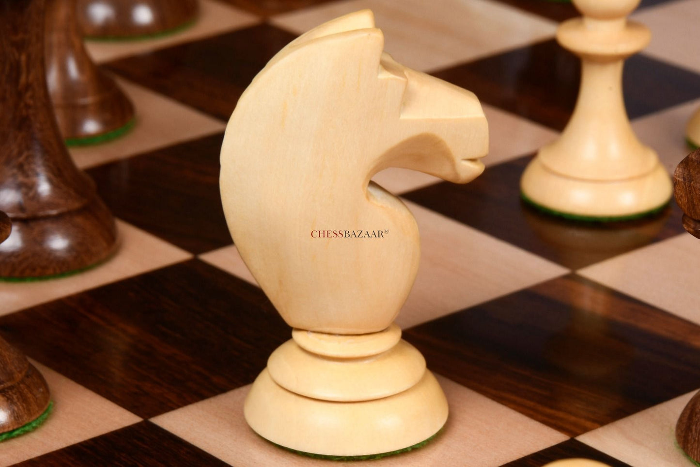 The 1950s Soviet (Russian) Latvian Reproduced Chess Pieces in Sheesham & Natural Boxwood - 4.1" King