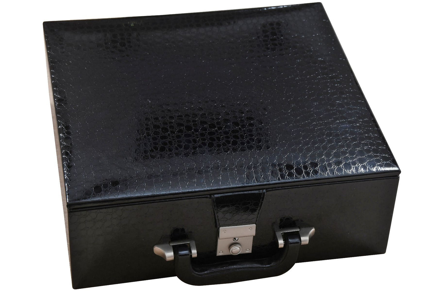 Leatherette Chess Set Coffer Storage Box with Hi-Gloss Crocodile Pattern Finish for 3.6" - 4.1" Pieces