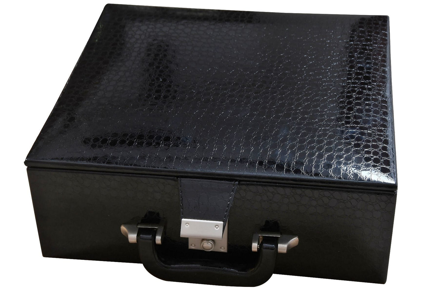 Leatherette Chess Set Coffer Storage Box with Hi-Gloss Crocodile Pattern Finish for 3.6" - 4.1" Pieces