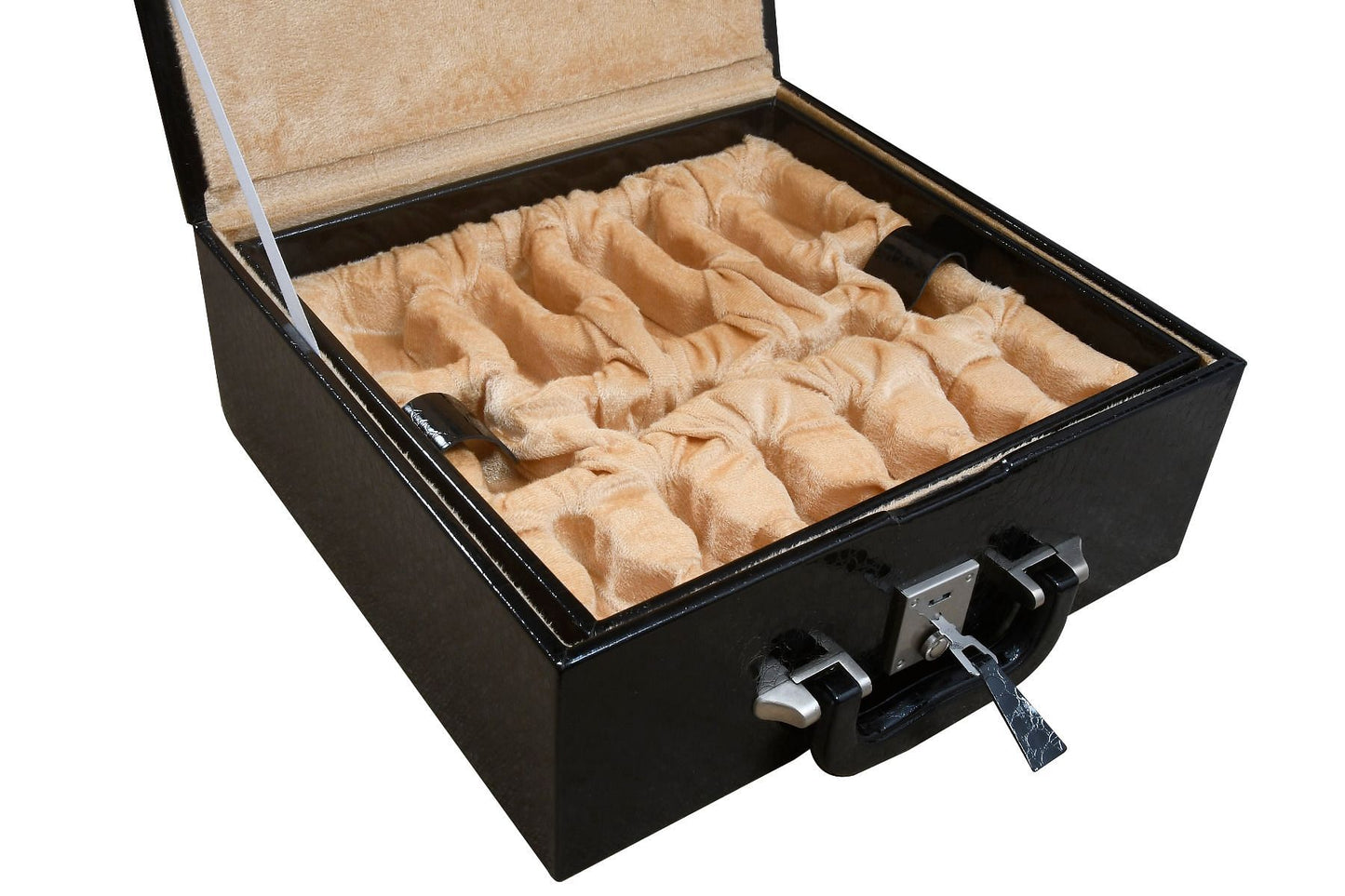 Leatherette Chess Set Coffer Storage Box with Hi-Gloss Crocodile Pattern Finish for 3.6" - 4.1" Pieces