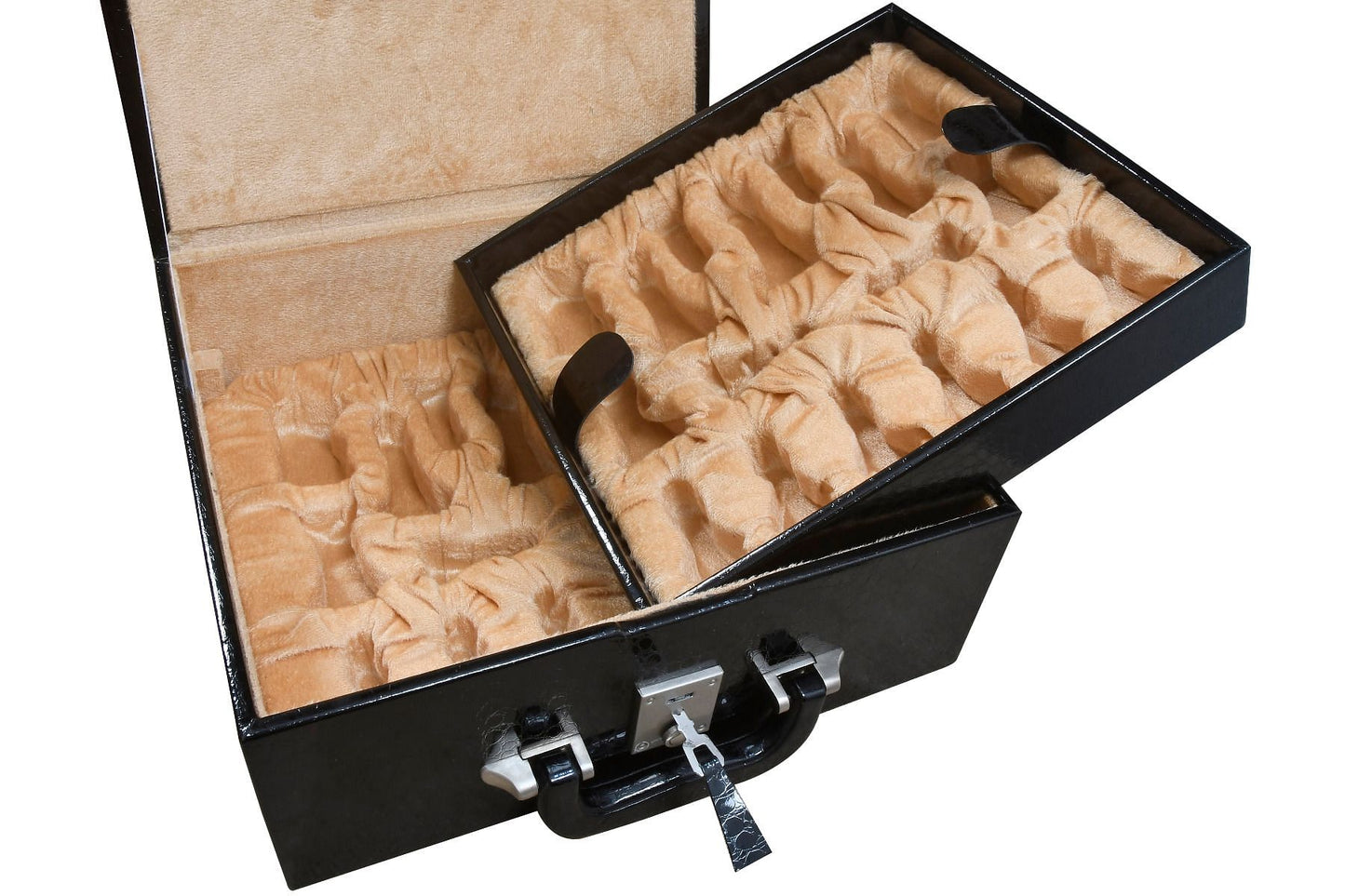 Leatherette Chess Set Coffer Storage Box with Hi-Gloss Crocodile Pattern Finish for 3.6" - 4.1" Pieces