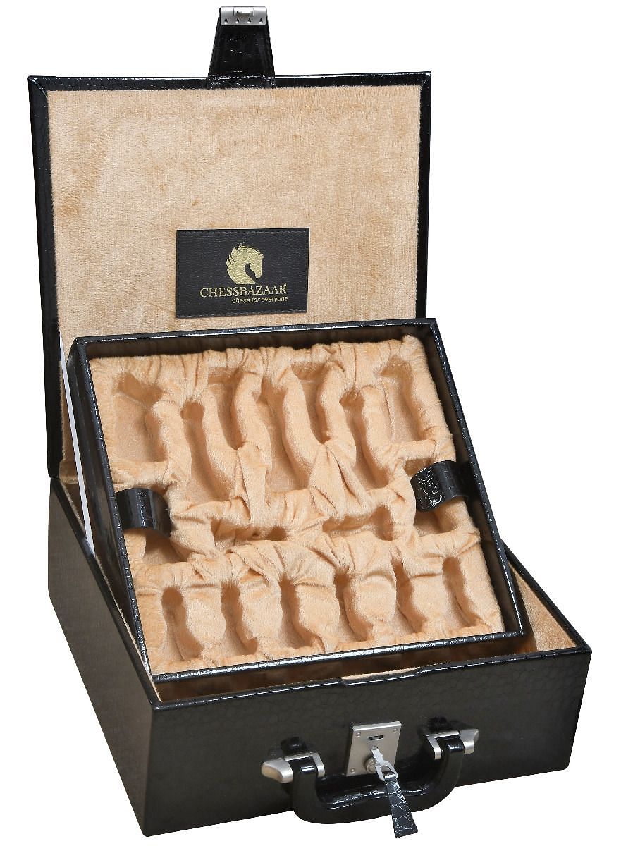 Leatherette Chess Set Coffer Storage Box with Hi-Gloss Crocodile Pattern Finish for 3.6" - 4.1" Pieces