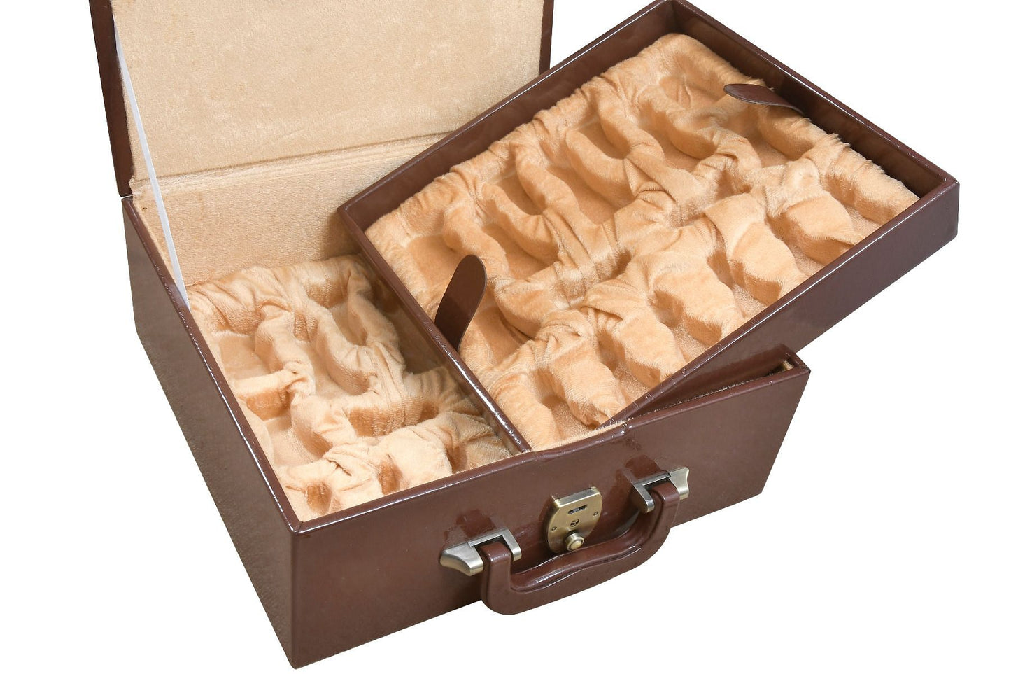 Brown Leatherette Chess Set Coffer Storage Box with Hi-Gloss Crocodile Pattern Finish for 3.6" - 4.1" Pieces