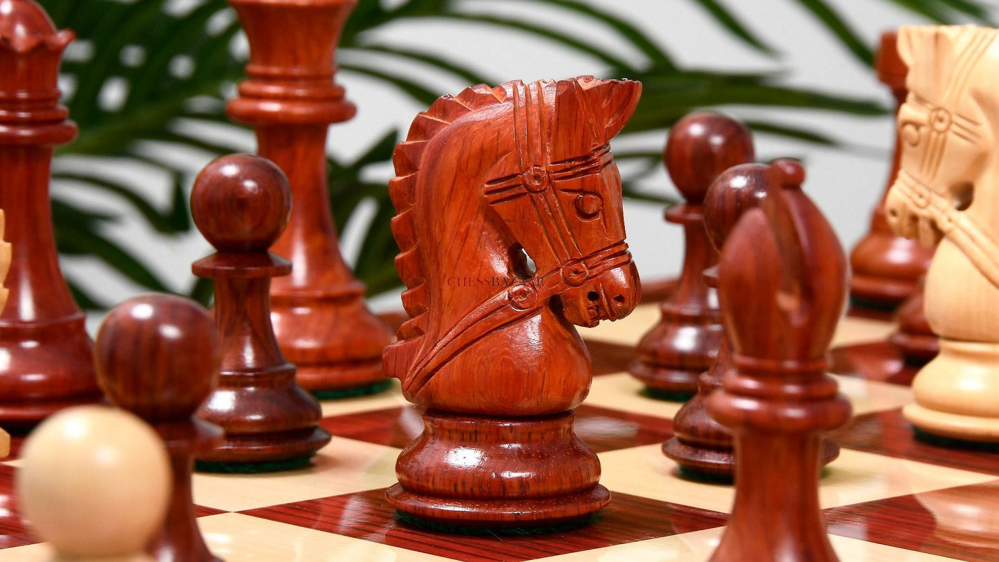 The Bridle Series Wooden Chess Pieces in Bud Rose & Box Wood - 3.58" King