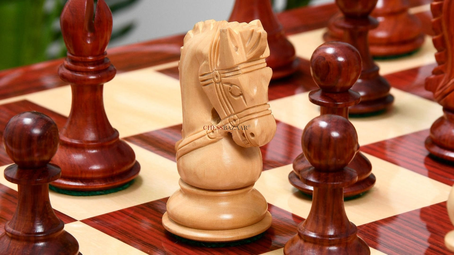 The Bridle Series Wooden Chess Pieces in Bud Rose & Box Wood - 3.58" King