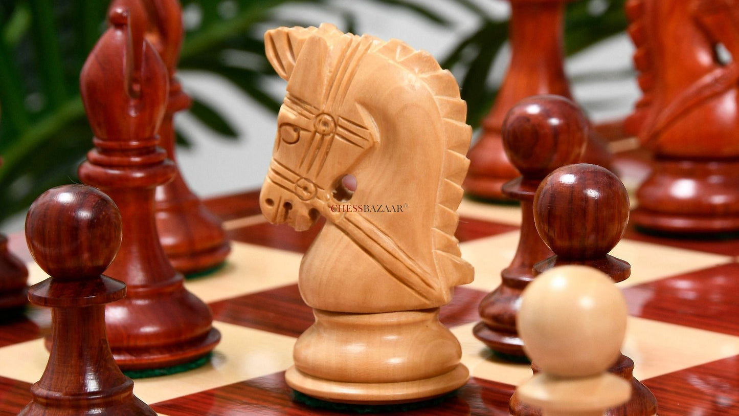 The Bridle Series Wooden Chess Pieces in Bud Rose & Box Wood - 3.58" King