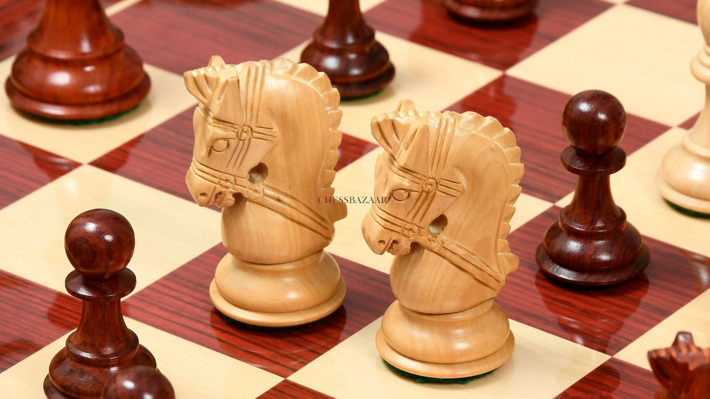 The Bridle Series Wooden Chess Pieces in Bud Rose & Box Wood - 3.58" King
