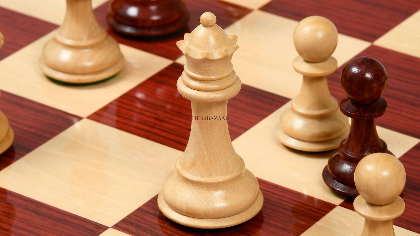 The Bridle Series Wooden Chess Pieces in Bud Rose & Box Wood - 3.58" King