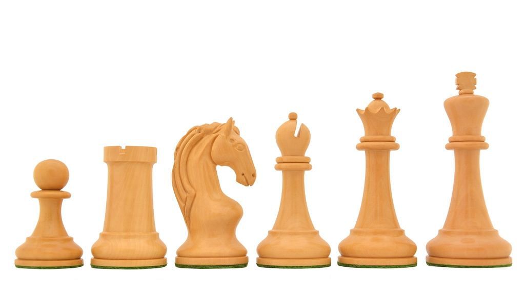 Combo of Reproduced 1963-1966 Piatigorsky Cup Chess Set with Wooden Board in Ebony / Box Wood - 4.2" King