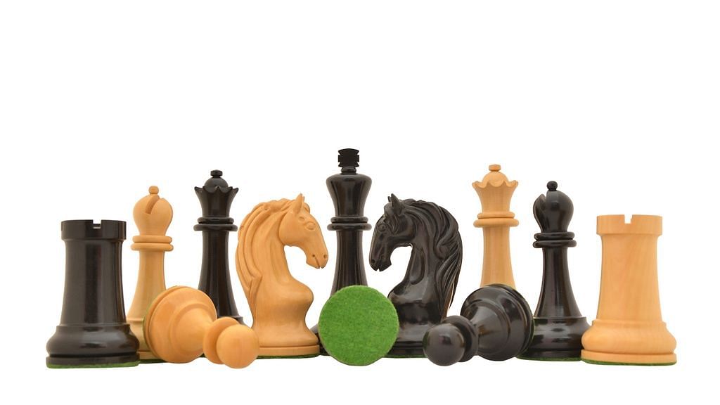 Combo of Reproduced 1963-1966 Piatigorsky Cup Chess Set with Wooden Board in Ebony / Box Wood - 4.2" King