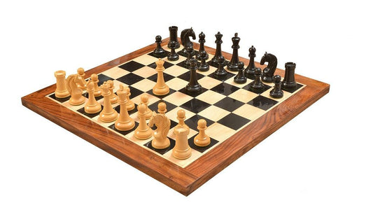 Combo of Reproduced 1963-1966 Piatigorsky Cup Chess Set with Wooden Board in Ebony / Box Wood - 4.2" King