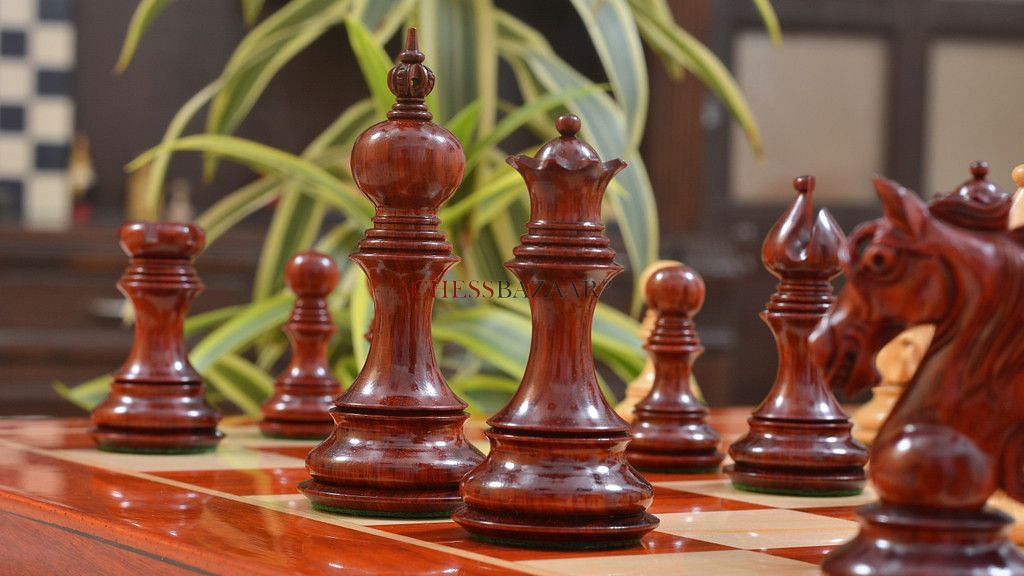 The Admiral Series II Staunton Chess Pieces in Bud Rosewood & Box Wood - 4.5" King
