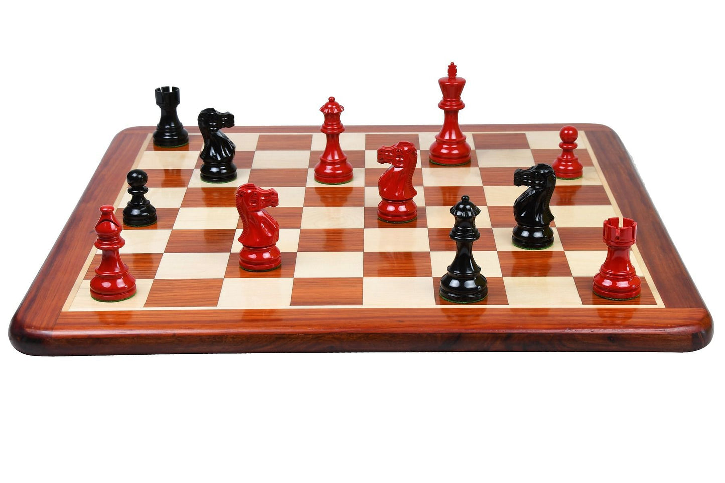 The Smokey Staunton Chess Pieces in Painted Boxwood - 3.8" King with Board