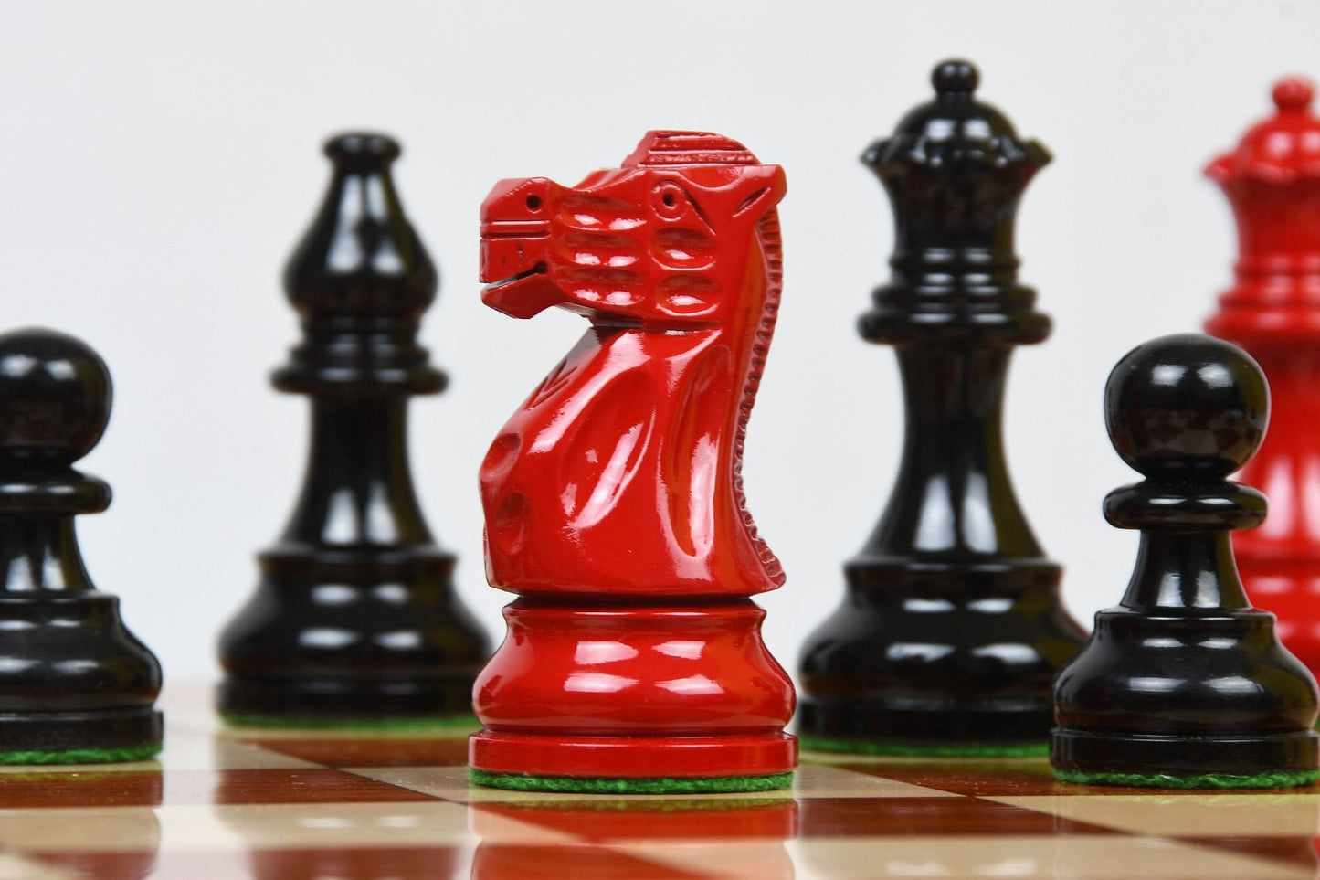 The Smokey Staunton Chess Pieces in Painted Boxwood - 3.8" King with Board