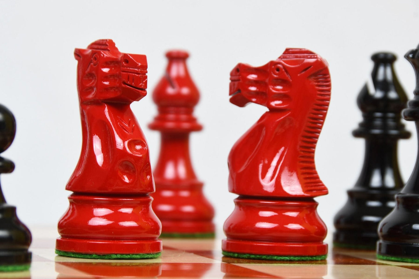 The Smokey Staunton Chess Pieces in Painted Boxwood - 3.8" King with Board