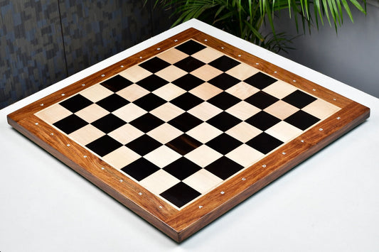 Solid Wooden Indian Notation Chess Board in Genuine Ebony Wood & Maple Wood with Sheesham Wood Border 23" - 60 mm Square