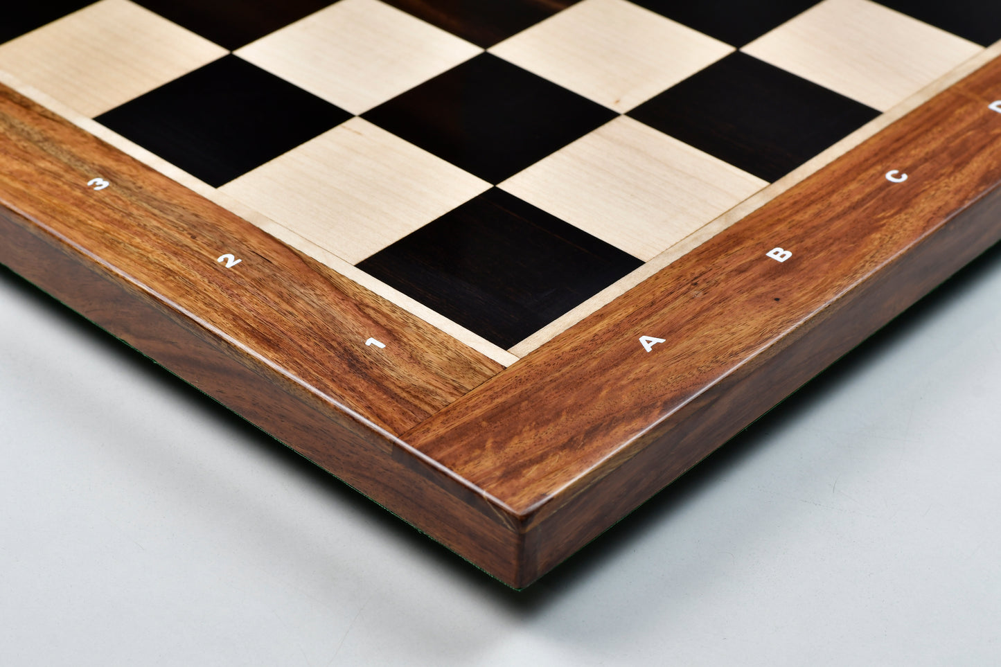 Solid Wooden Indian Notation Chess Board in Genuine Ebony Wood & Maple Wood with Sheesham Wood Border 23" - 60 mm Square