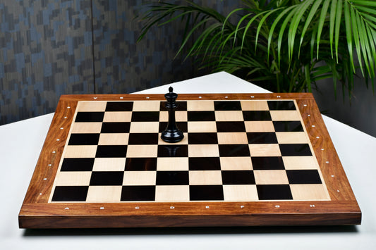 Solid Wooden Indian Notation Chess Board in Genuine Ebony Wood & Maple Wood with Sheesham Wood Border 23" - 60 mm Square