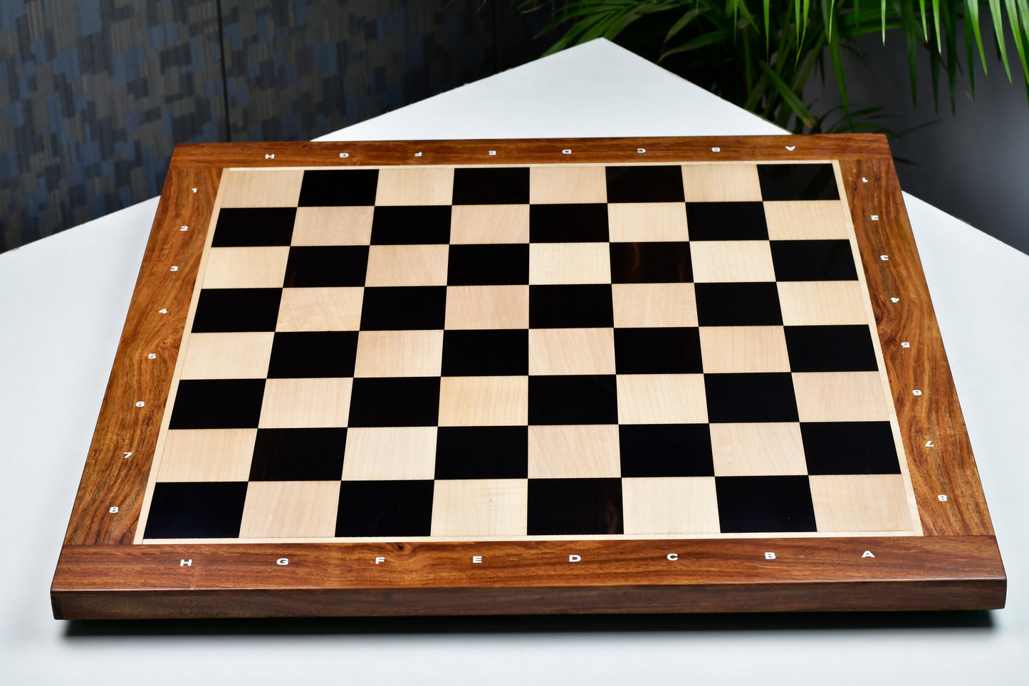Solid Wooden Indian Notation Chess Board in Genuine Ebony Wood & Maple Wood with Sheesham Wood Border 23" - 60 mm Square