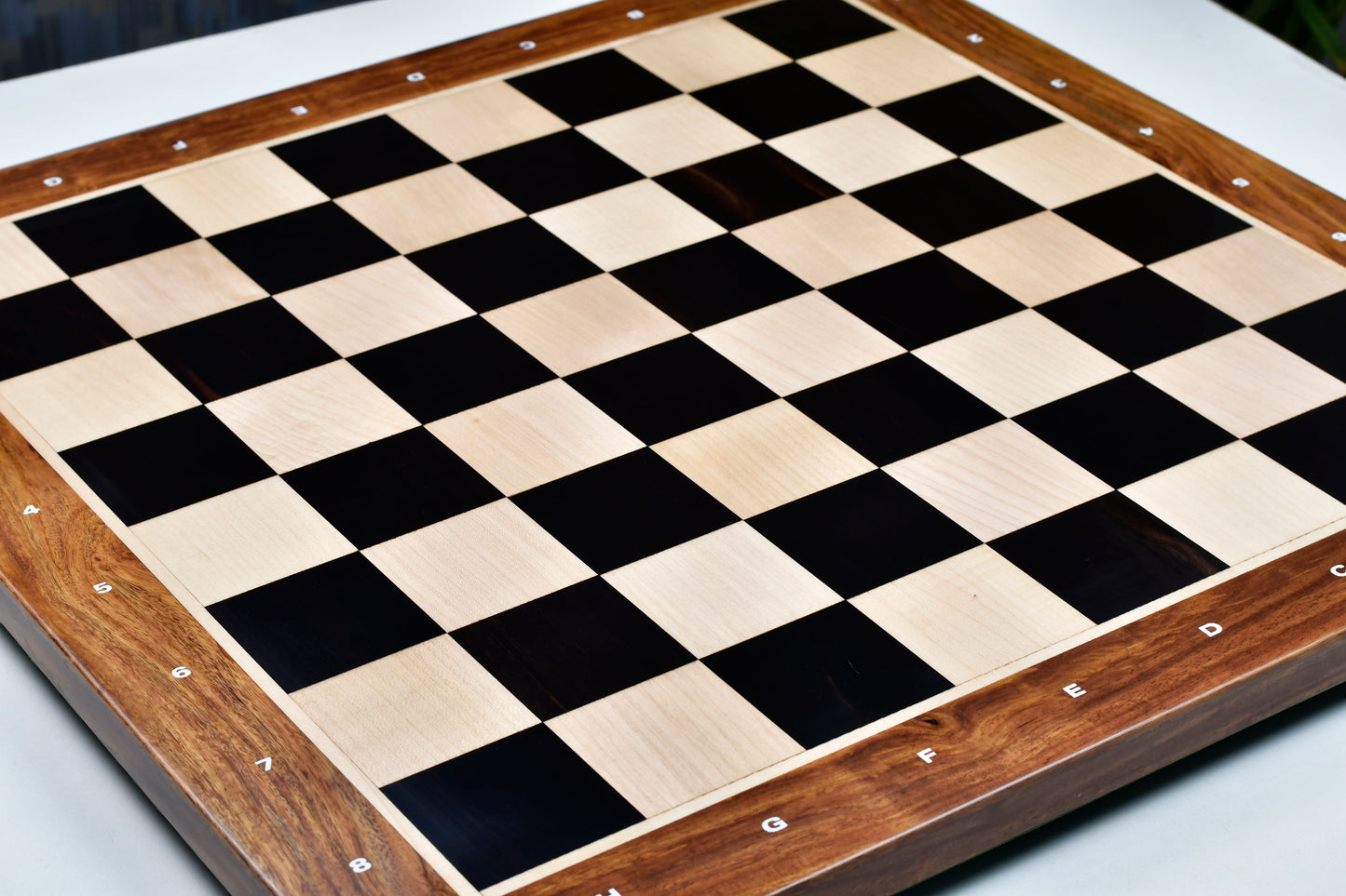 Solid Wooden Indian Notation Chess Board in Genuine Ebony Wood & Maple Wood with Sheesham Wood Border 23" - 60 mm Square