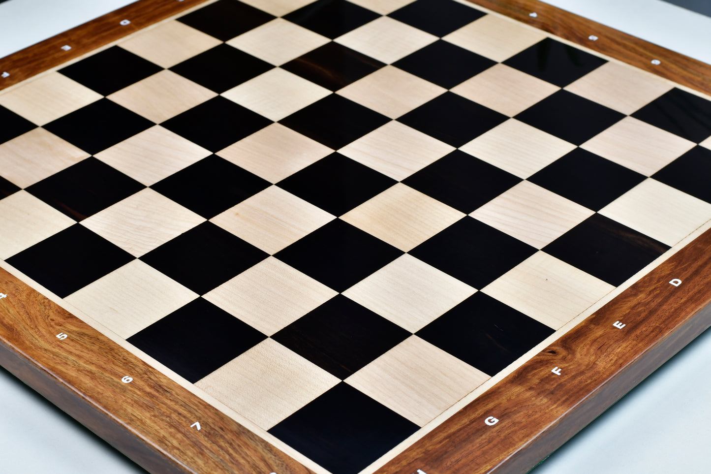 Solid Wooden Indian Notation Chess Board in Genuine Ebony Wood & Maple Wood with Sheesham Wood Border 23" - 60 mm Square
