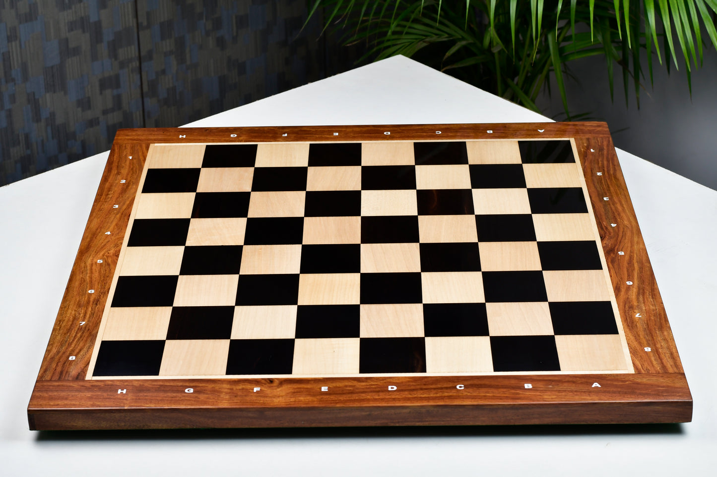Solid Wooden Indian Notation Chess Board in Genuine Ebony Wood & Maple Wood with Sheesham Wood Border 23" - 60 mm Square