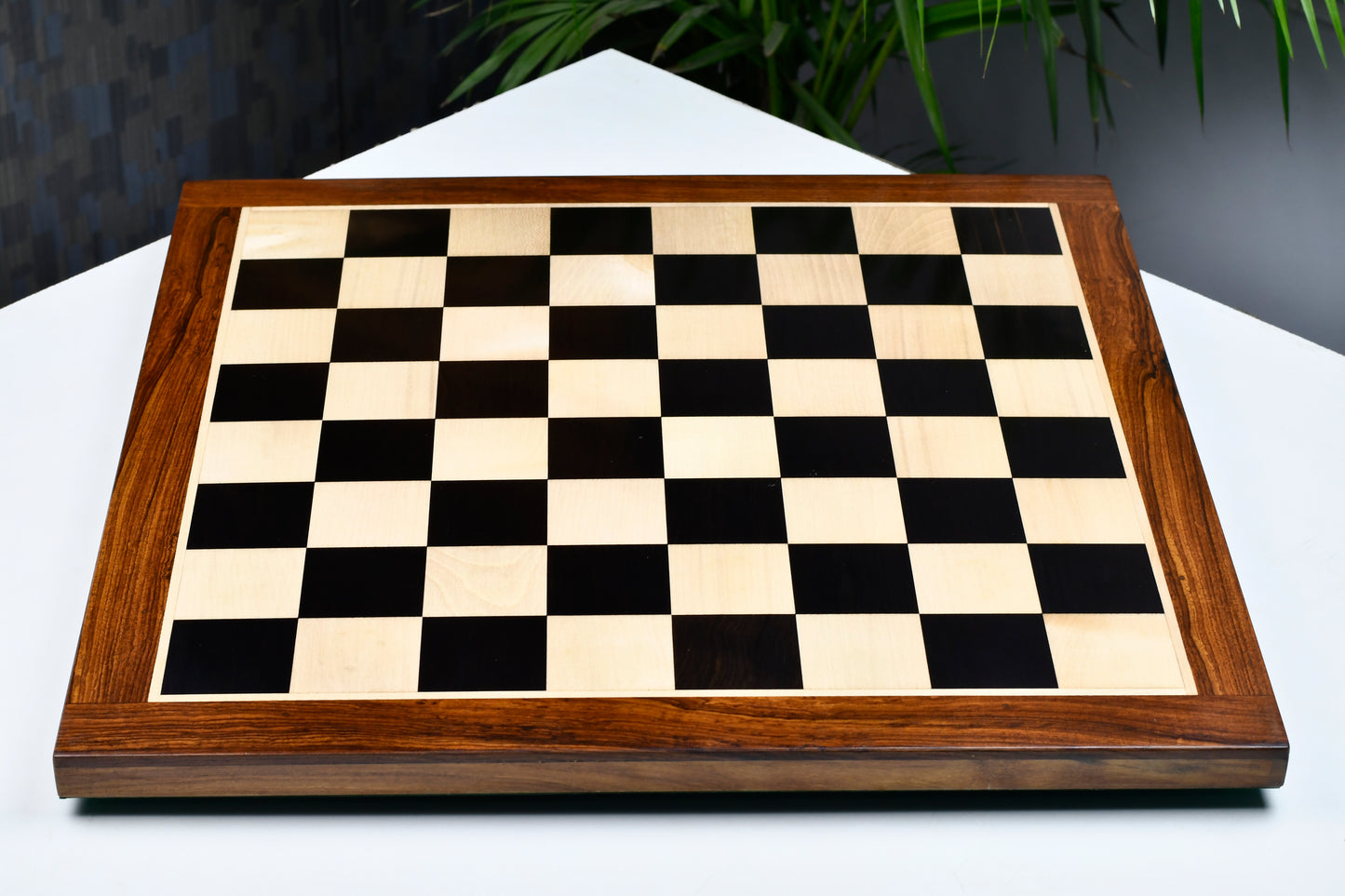 Solid Wooden Indian Chess Board in Genuine Ebony Wood & Maple Wood with Sheesham Wood Border 21" - 55 mm Square