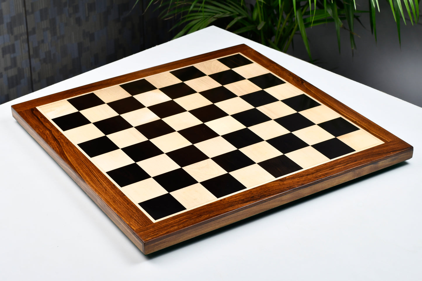 Solid Wooden Indian Chess Board in Genuine Ebony Wood & Maple Wood with Sheesham Wood Border 21" - 55 mm Square