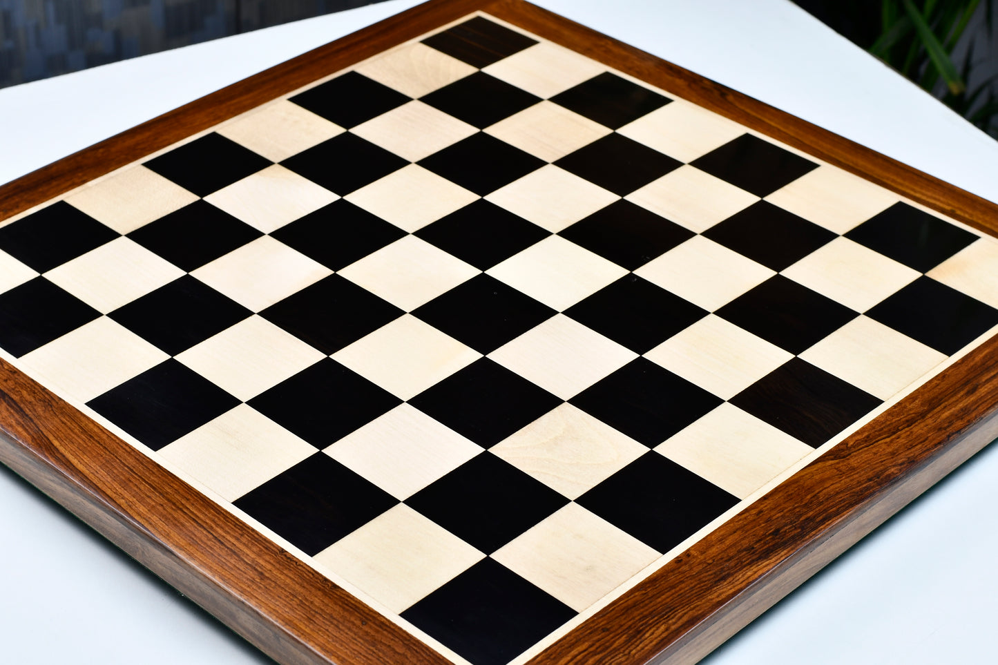 Solid Wooden Indian Chess Board in Genuine Ebony Wood & Maple Wood with Sheesham Wood Border 21" - 55 mm Square