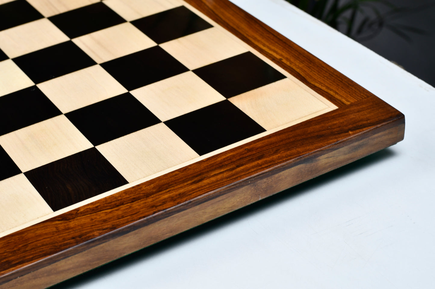 Solid Wooden Indian Chess Board in Genuine Ebony Wood & Maple Wood with Sheesham Wood Border 21" - 55 mm Square