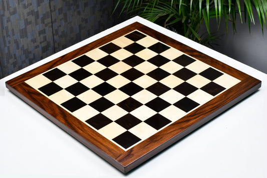 Solid Wooden Indian Chess Board in Genuine Ebony Wood & Maple Wood with Sheesham Wood Border 23" - 60 mm Square